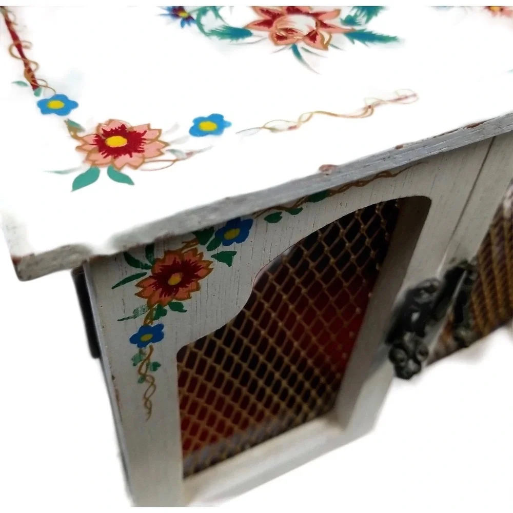 Rare!‎ Vtg Toyo Hand Painted Floral Musical Jewelry Box Armoire Wood 2 Drawer